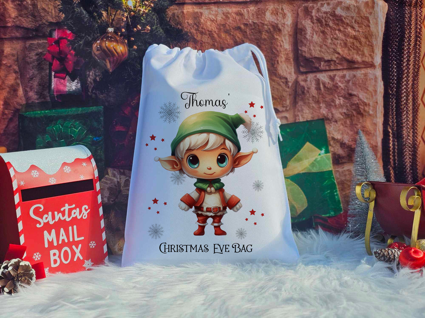 Personalised Elf Christmas Eve Sack