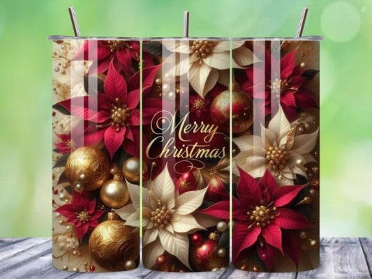 Red and Gold Poinsettia Christmas Tumbler