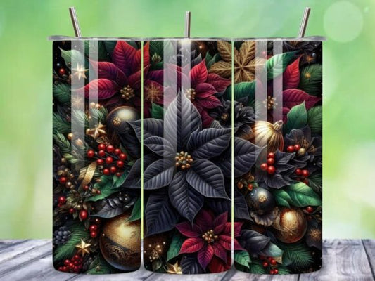 Dark Poinsettia Christmas Tumbler