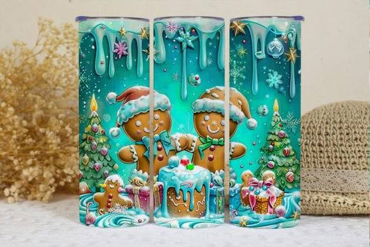 Blue Gingerbread Christmas Tumbler