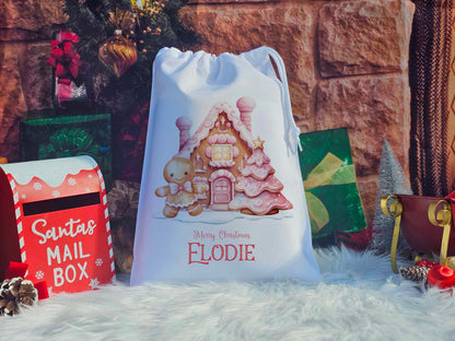 Personalised Christmas Gingerbread Scene Christmas Eve Sack