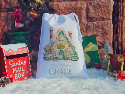 Green, Blue and Pink Christmas Gingerbread Scene Sack