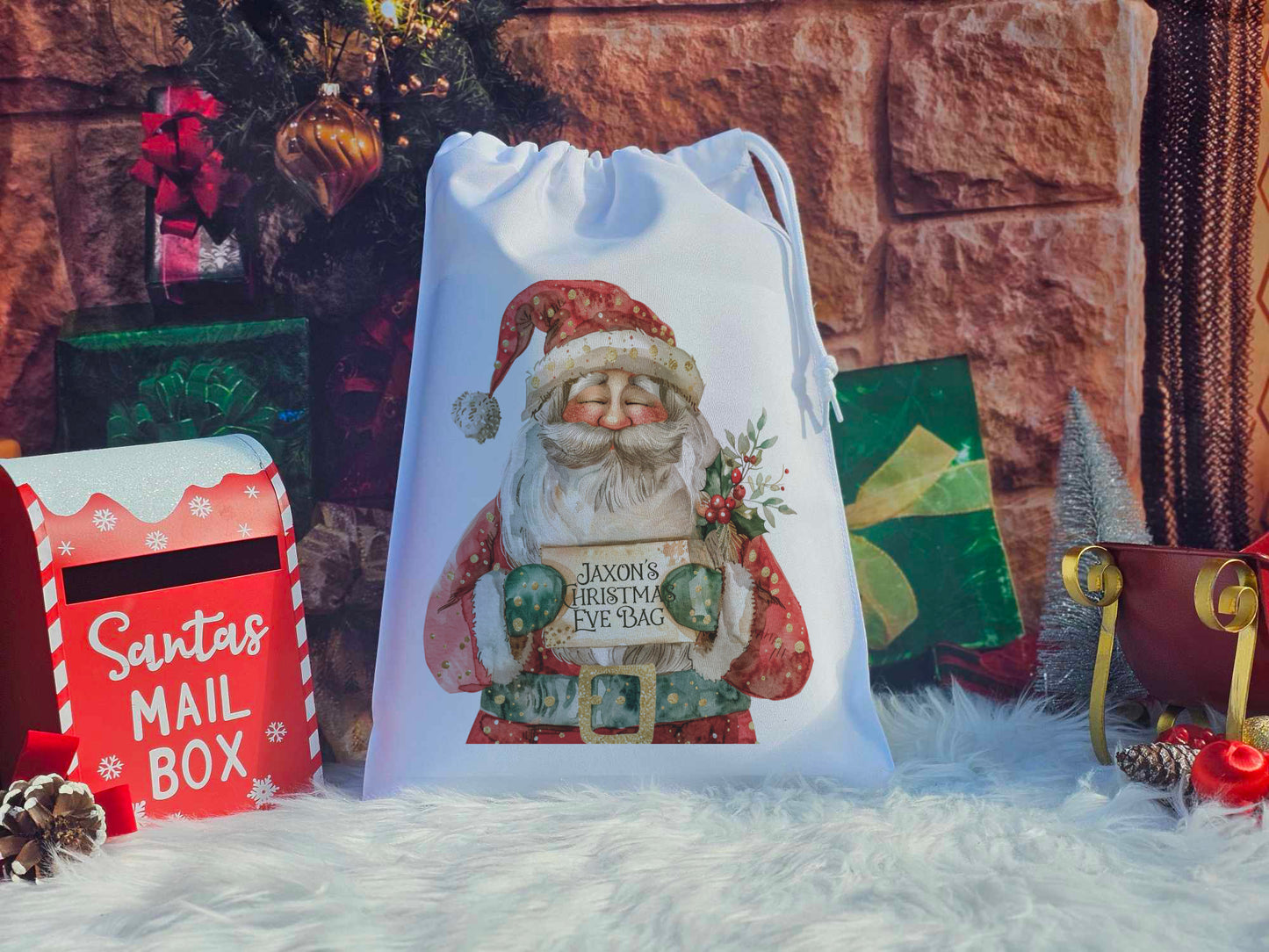 Personalised Glitter Santa Christmas Eve Bag