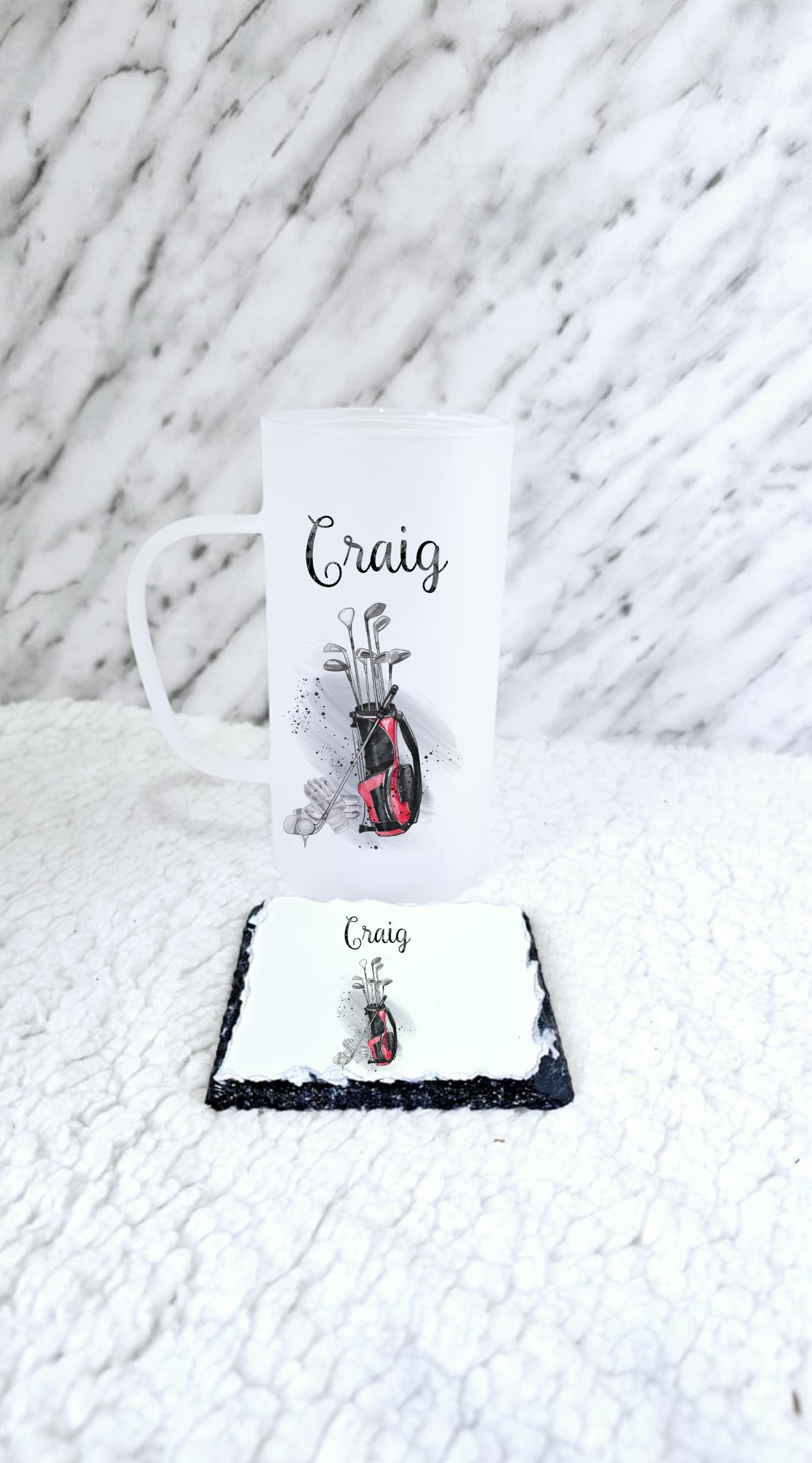 Personalised Frosted Glass Golf Stein
