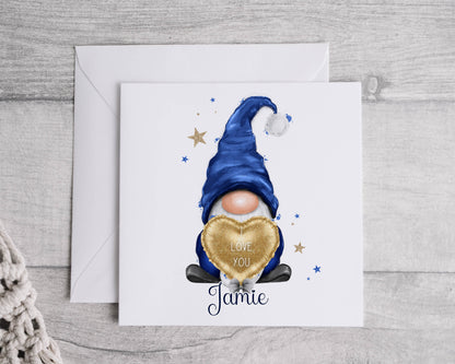 Valentines Day Blue Gnome Card