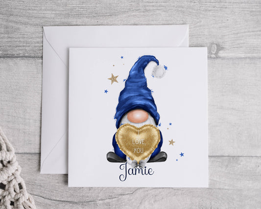 Valentines Day Blue Gnome Card