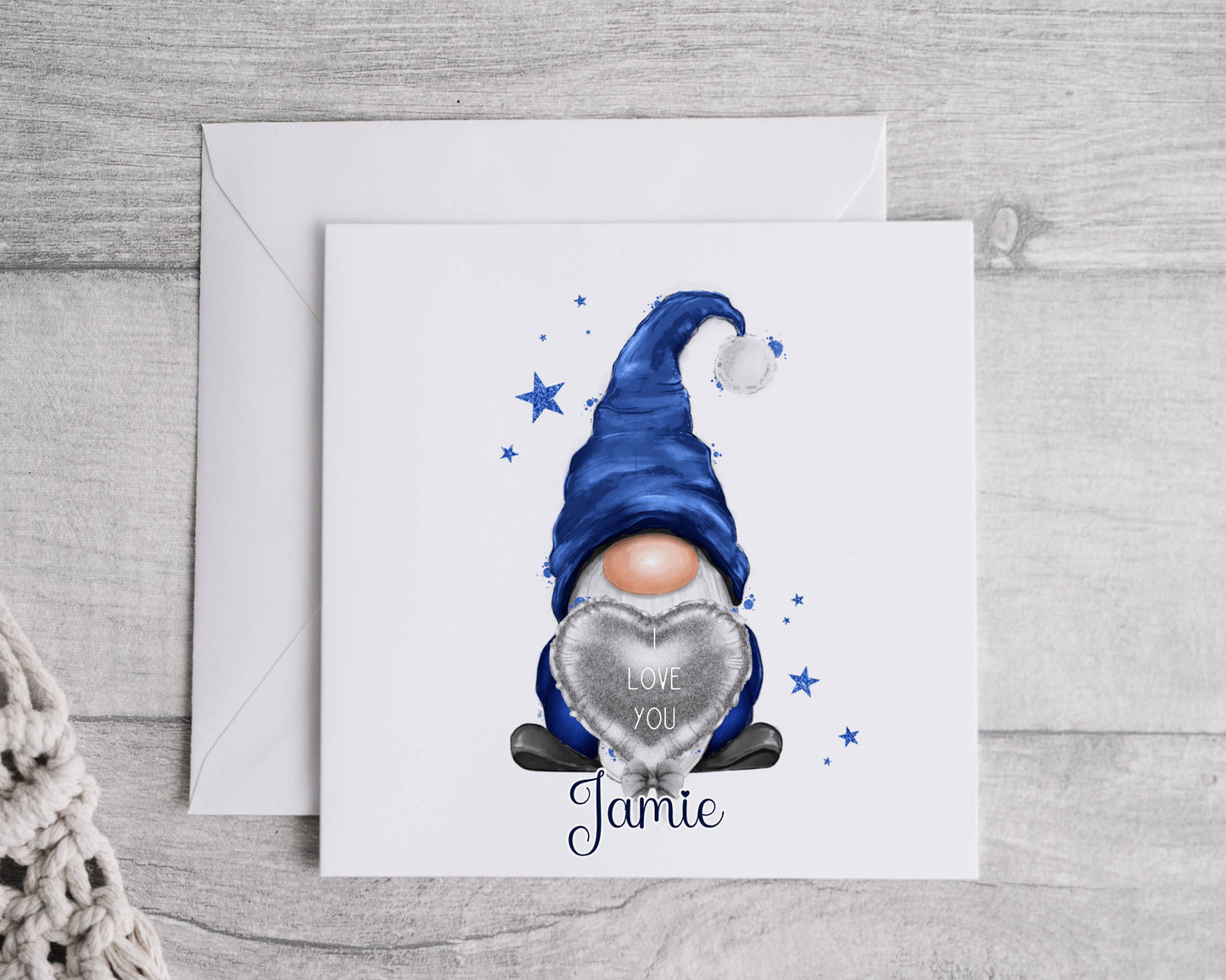 Valentines Day Blue Gnome Card