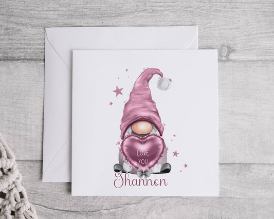 Valentines Day Pink Gnome Card