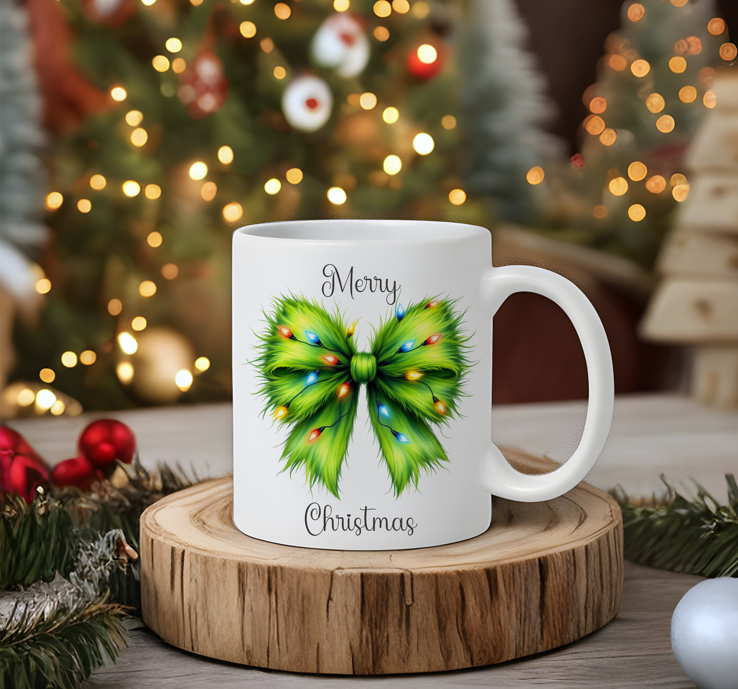 Personalised Green Gr*nch Bow Family Mug