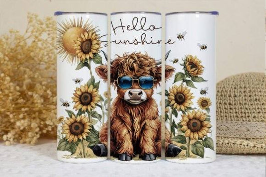 Hello Sunshine Sunflower Highland Cow Tumbler