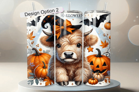 Highland Cow Halloween Tumbler Multiple Design Options