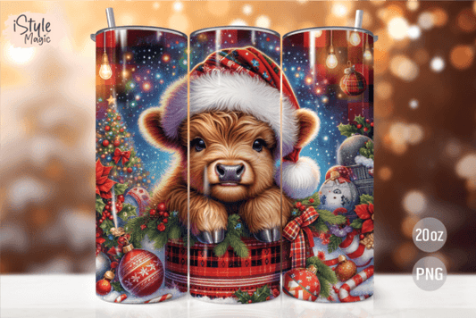 Christmas Tartan Highland Cow Tumbler