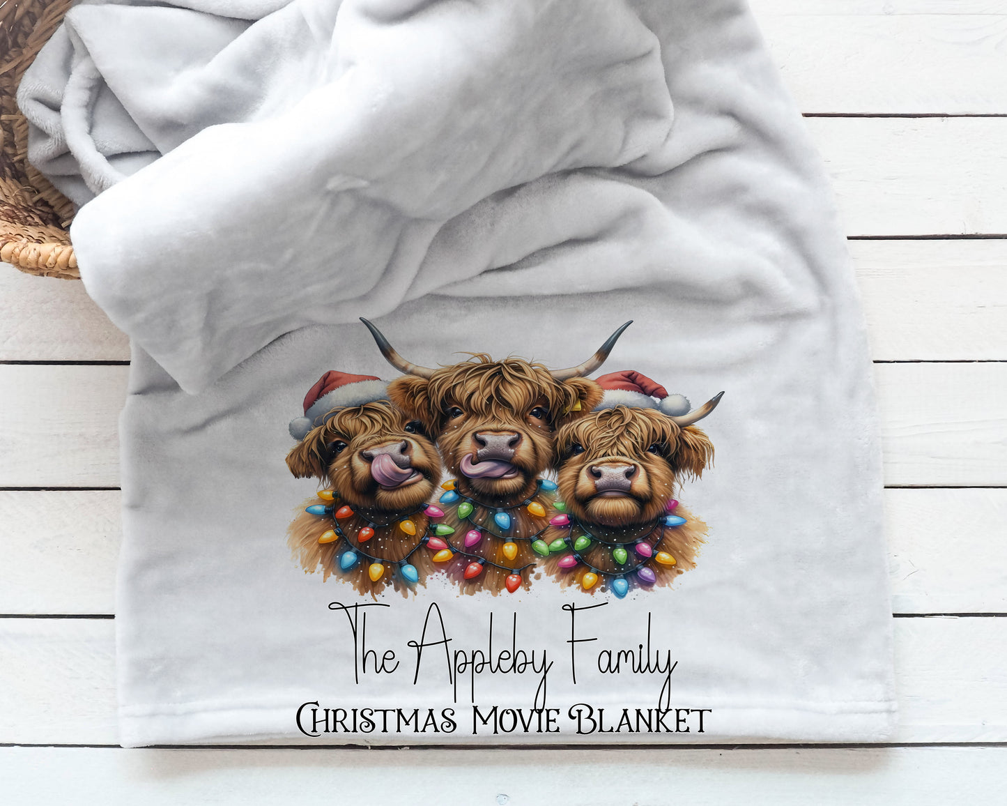 Highland Cow Personalised Christmas Movie Blanket