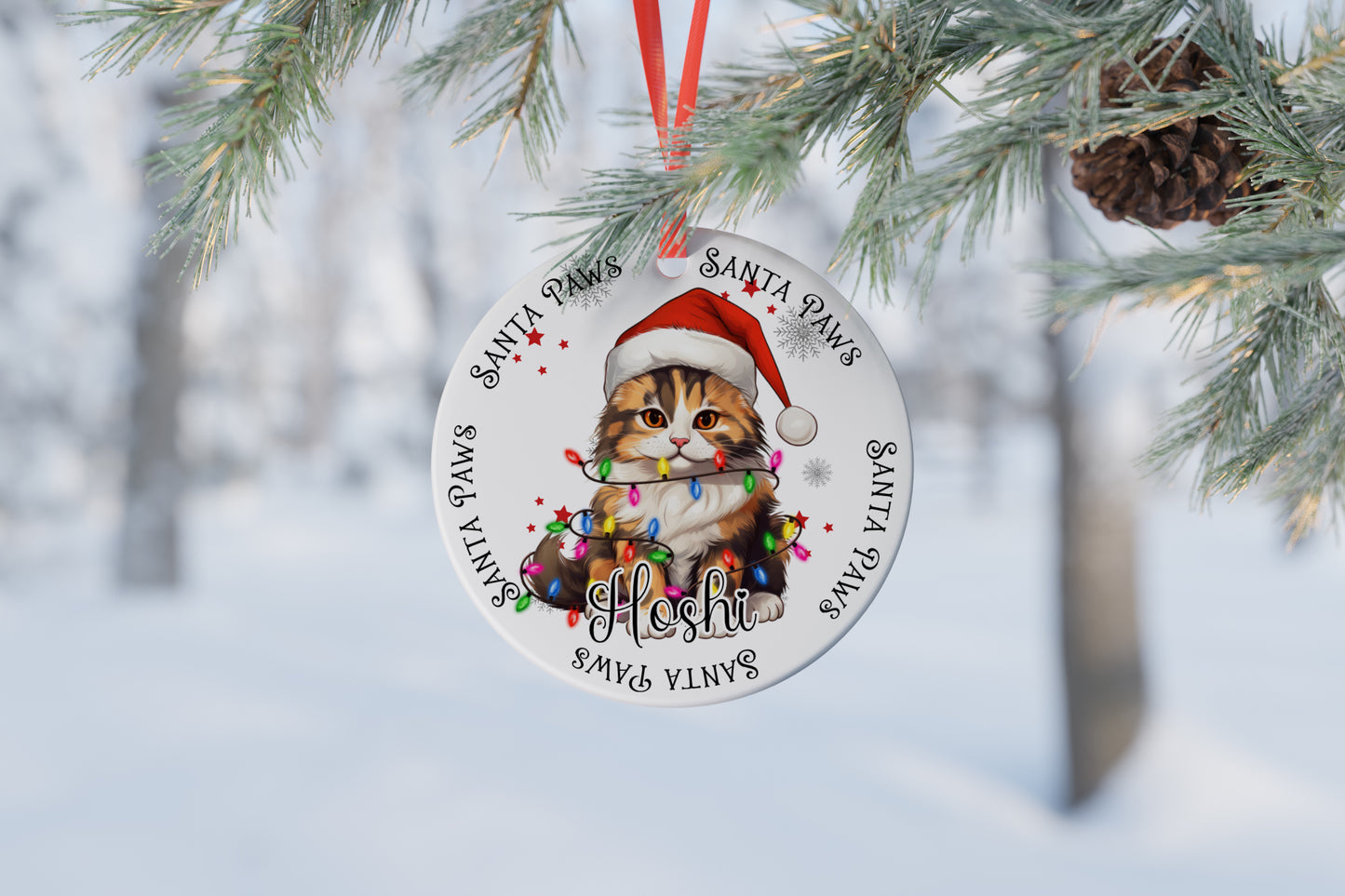 Personalised Christmas Santa Paws Cat Bauble