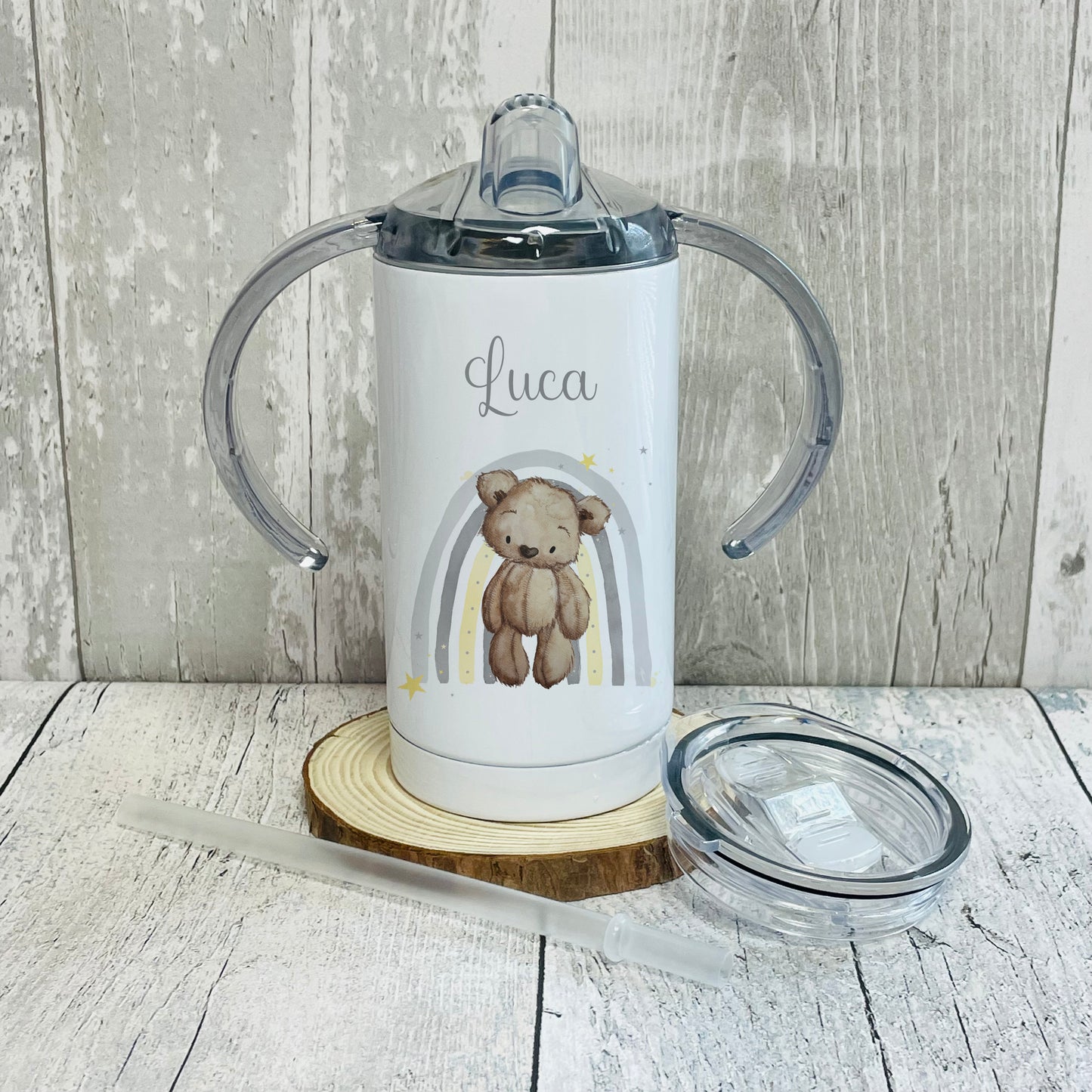 Personalised Rainbow Bear Sippy Cup