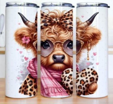 Leopard Print Heart Highland Cow Tumbler