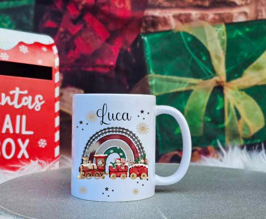 Personalised Christmas Mouse Train Family Mugs