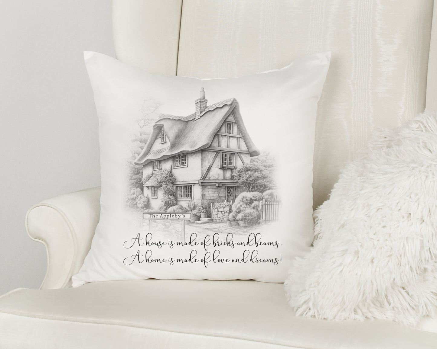 Personalised Sketch Style House Cottage Cushion