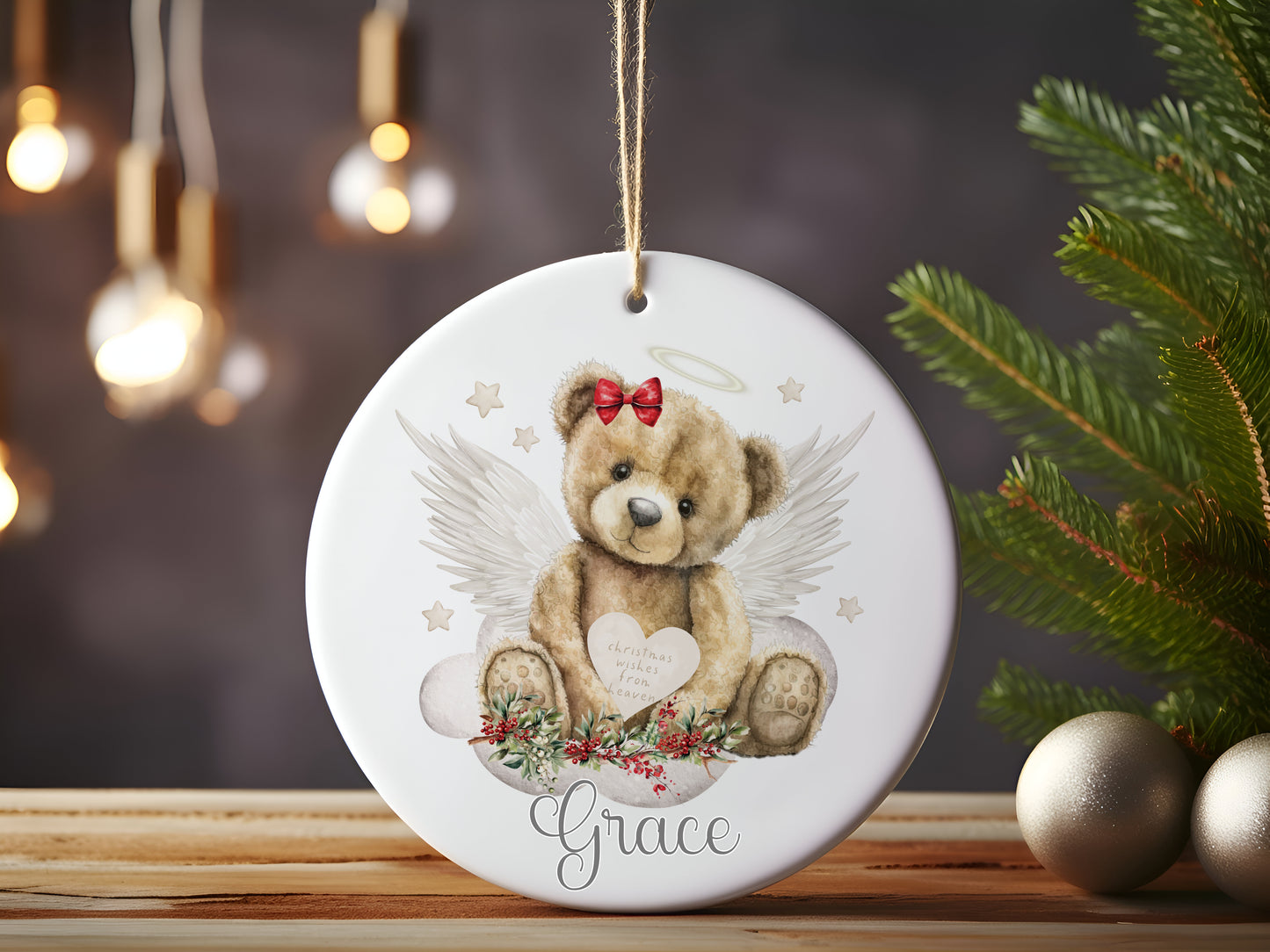 Personalised Baby Memorial Bauble With Bear Design