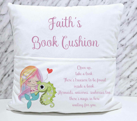 Personalised Mermaid Reading Book Cushion