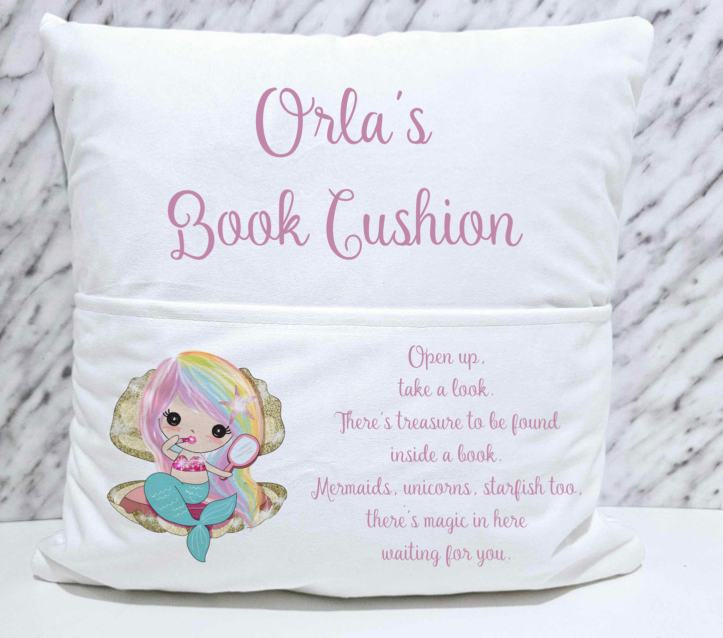 Personalised Mermaid Reading Book Cushion