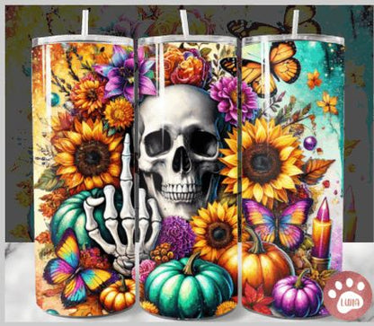 Swearing Skull With Flowers Tumbler Multiple Colour Ways