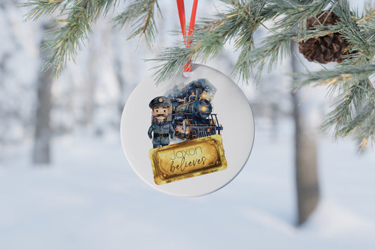 Personalised North Pole Express Believe Train Bauble