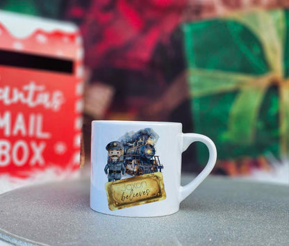 Personalised North Pole Believe Train Family Christmas Mugs