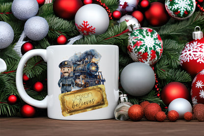 Personalised North Pole Believe Train Family Christmas Mugs