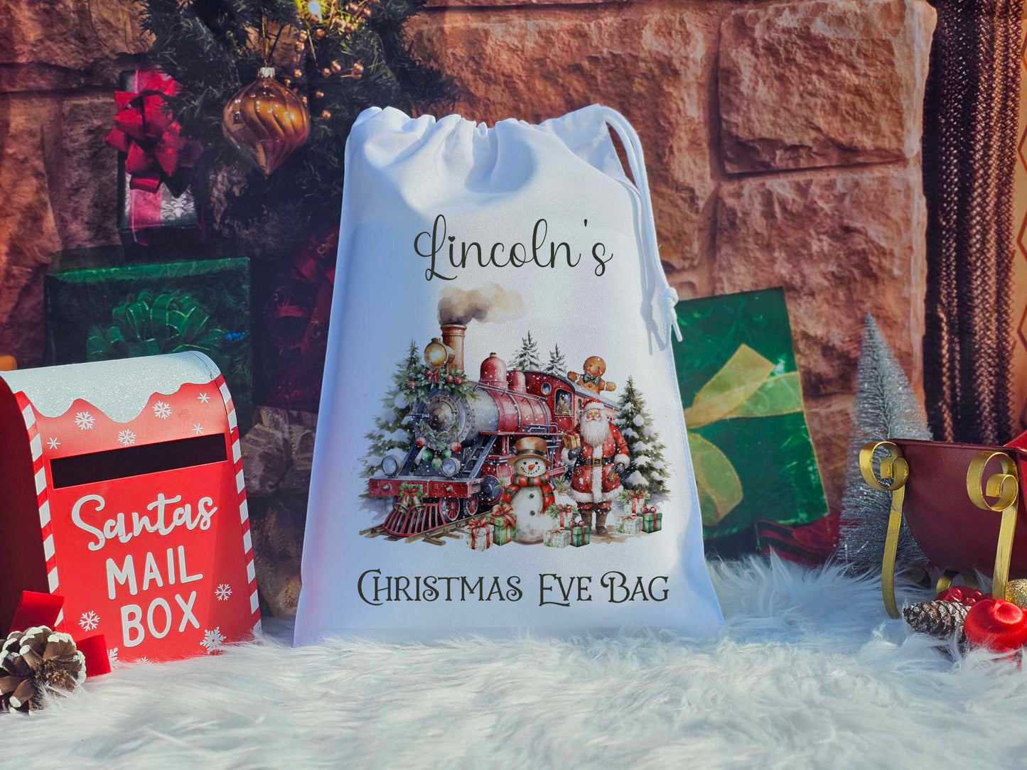 Personalised Santa Train Christmas Eve Bag