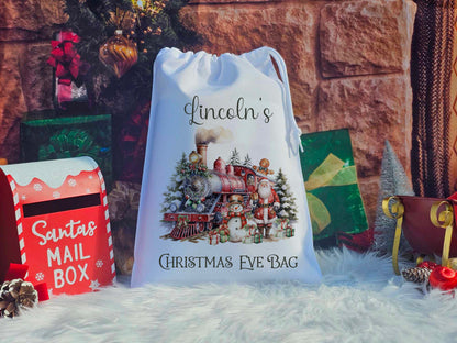 Personalised Santa Train Christmas Eve Bag