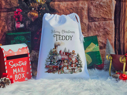 Personalised Santa Train Christmas Eve Bag