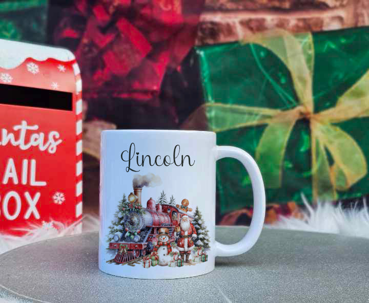 Personalised Christmas Train Family Mugs