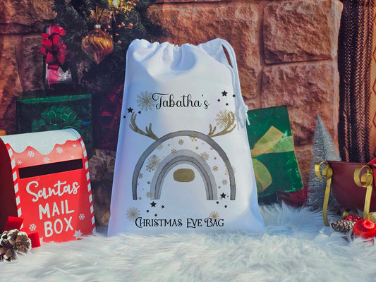 Personalised Reindeer Rainbow Christmas Eve Sack