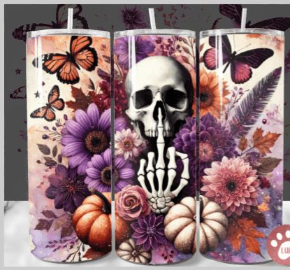 Swearing Skull With Flowers Tumbler Multiple Colour Ways