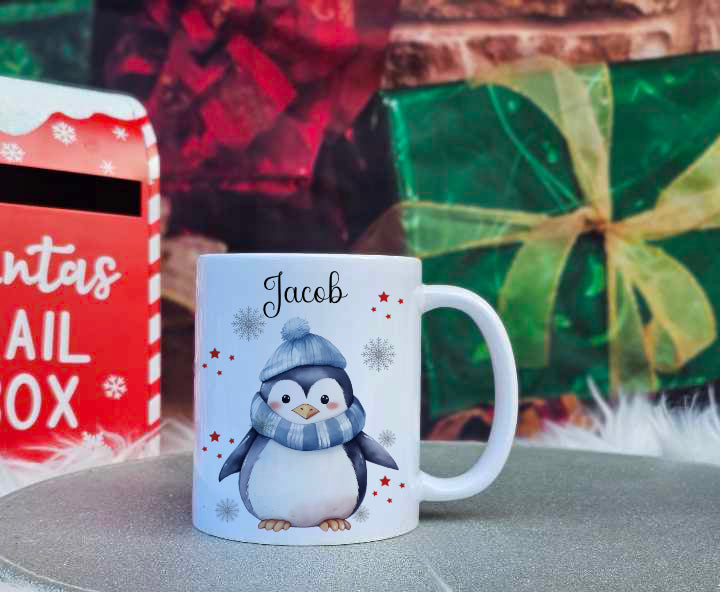 Personalised Christmas Penguin Family Mug