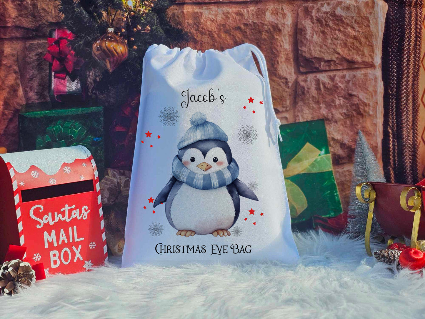 Personalised Penguin Christmas Eve Sack