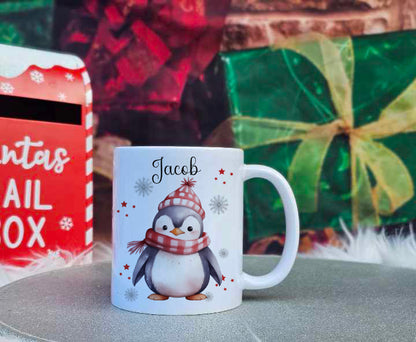 Personalised Christmas Penguin Family Mug