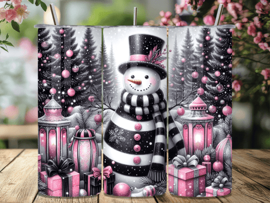 Pink and Black Snowman Tumbler
