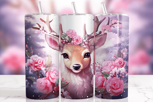 Pink Floral Reindeer Christmas Tumbler