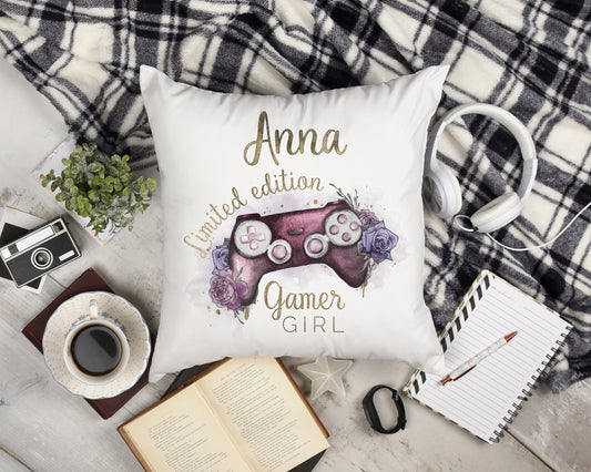 Personalised Pink Gamer Girl Controller Cushion