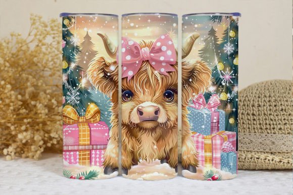 Christmas Highland Cow With Pink Bow