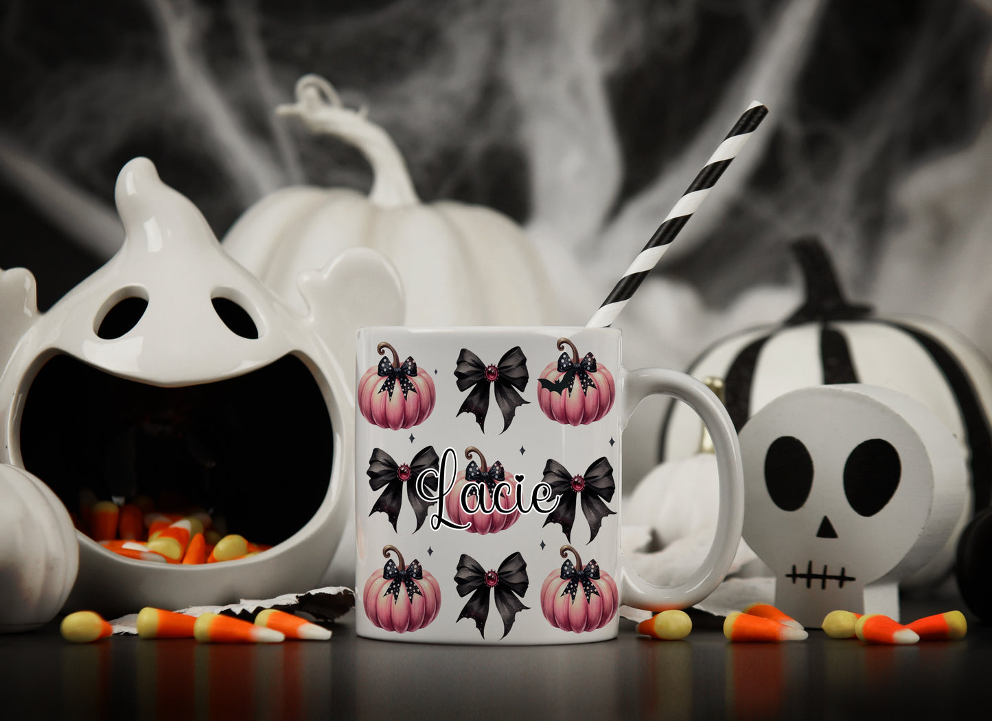 Personalised Pumpkin Bow Halloween Family Mug