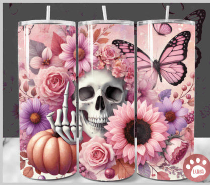 Swearing Skull With Flowers Tumbler Multiple Colour Ways