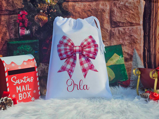 Personalised Pink Bow Christmas Eve Sack