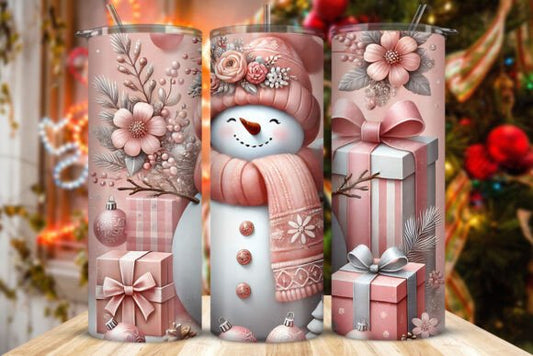 Pink Snowman Christmas Tumbler