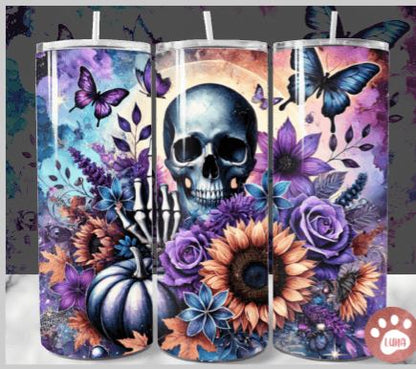 Swearing Skull With Flowers Tumbler Multiple Colour Ways