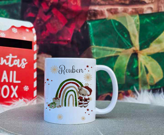 Personalised Christmas Rainbow Santa Bear Family Mugs