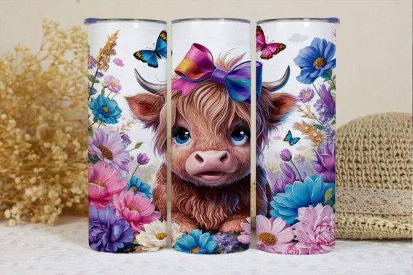 Rainbow Butterfly Highland Cow Tumbler