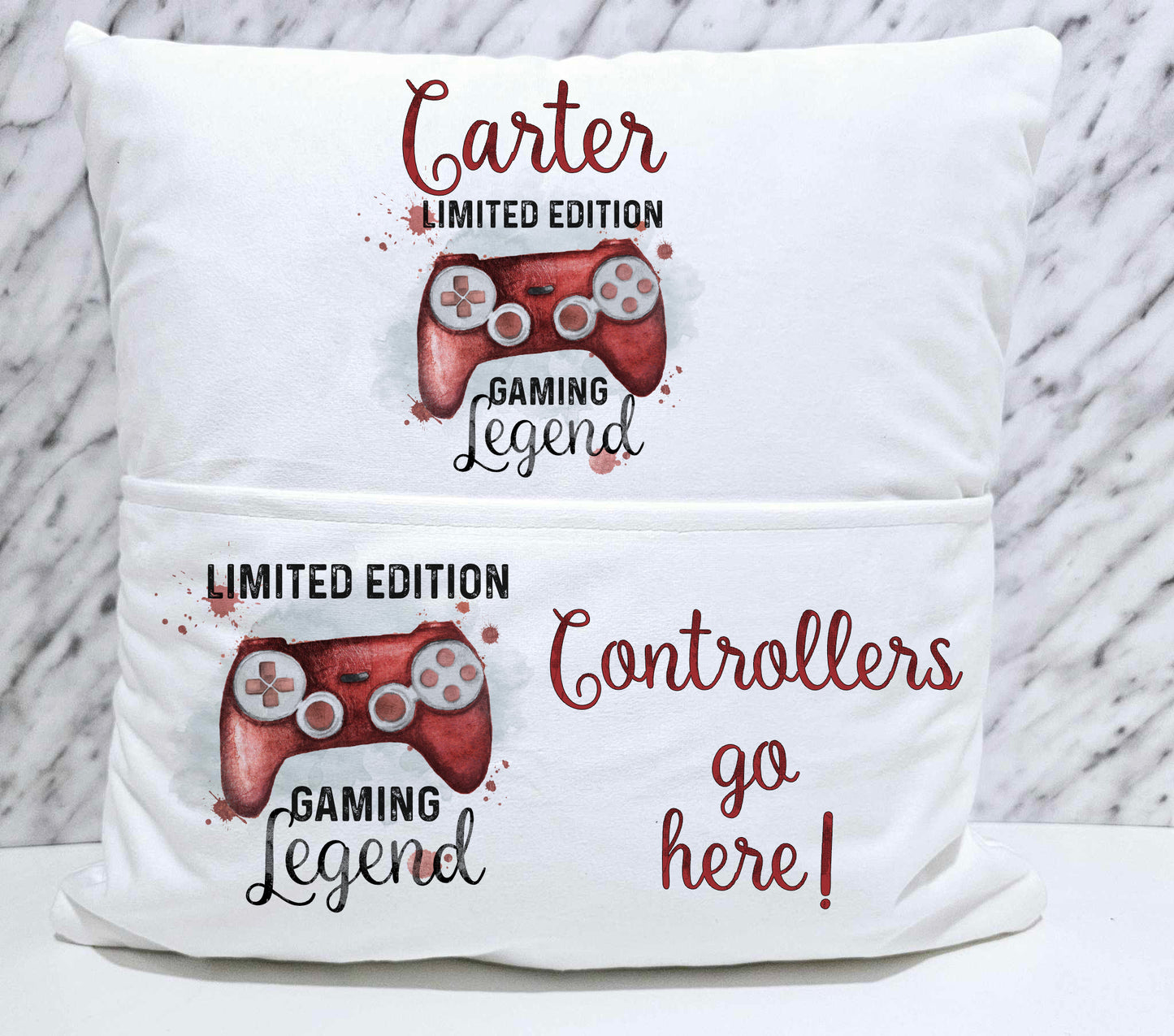 Personalised Red Gamer Pocket Book Cushion Controller Storage